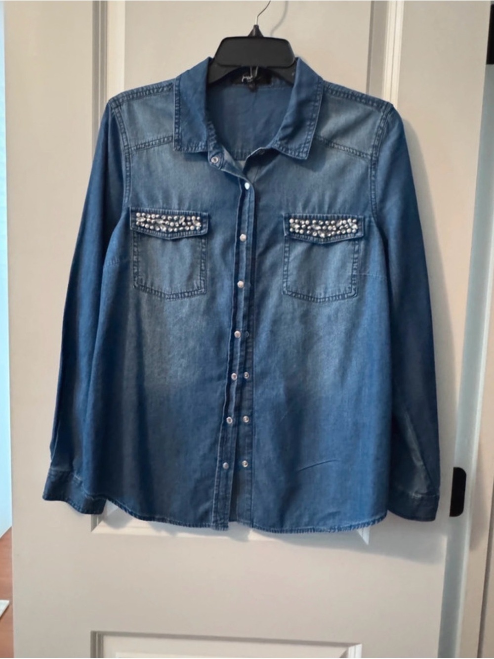 Earl Jeans Blue Denim Button-Down Shirt with Studded Pockets